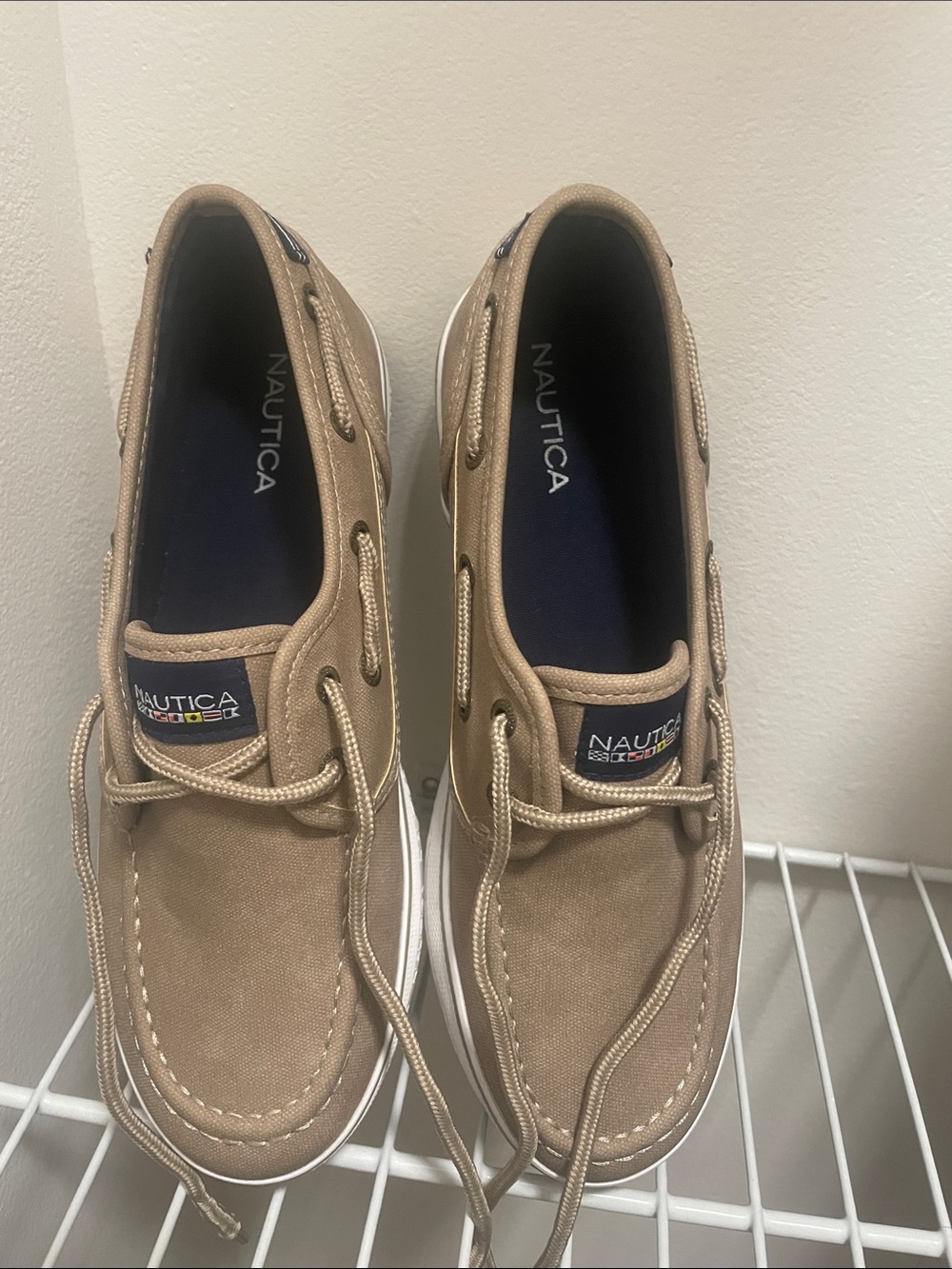 Nautica  Boy’s Tan Canvas Boat Shoes with Navy Insoles